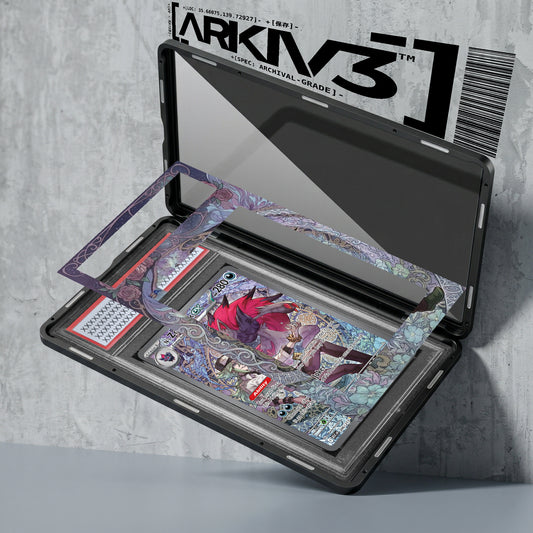 ARKIV3 Zoroark ex Extended Art Pokémon card in graded display case, showcasing detailed artwork and protective casing.