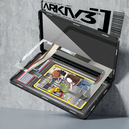 Graded Pikachu Extended Art Pokémon card in display case, showcasing the detailed artwork and protective casing by ARKIV3.