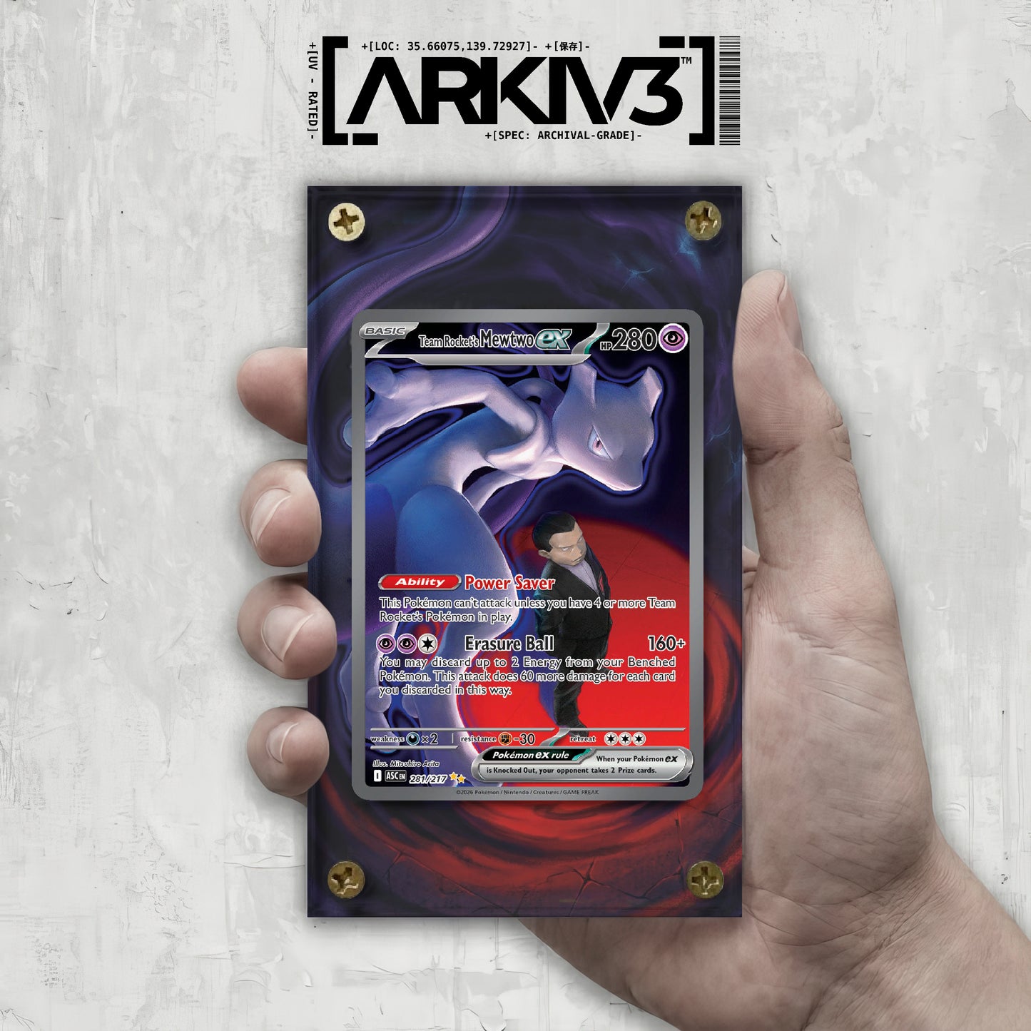 [UNIT: 281/217] // Team Rocket's Mewtwo ex Extended Art Display Case - Raw