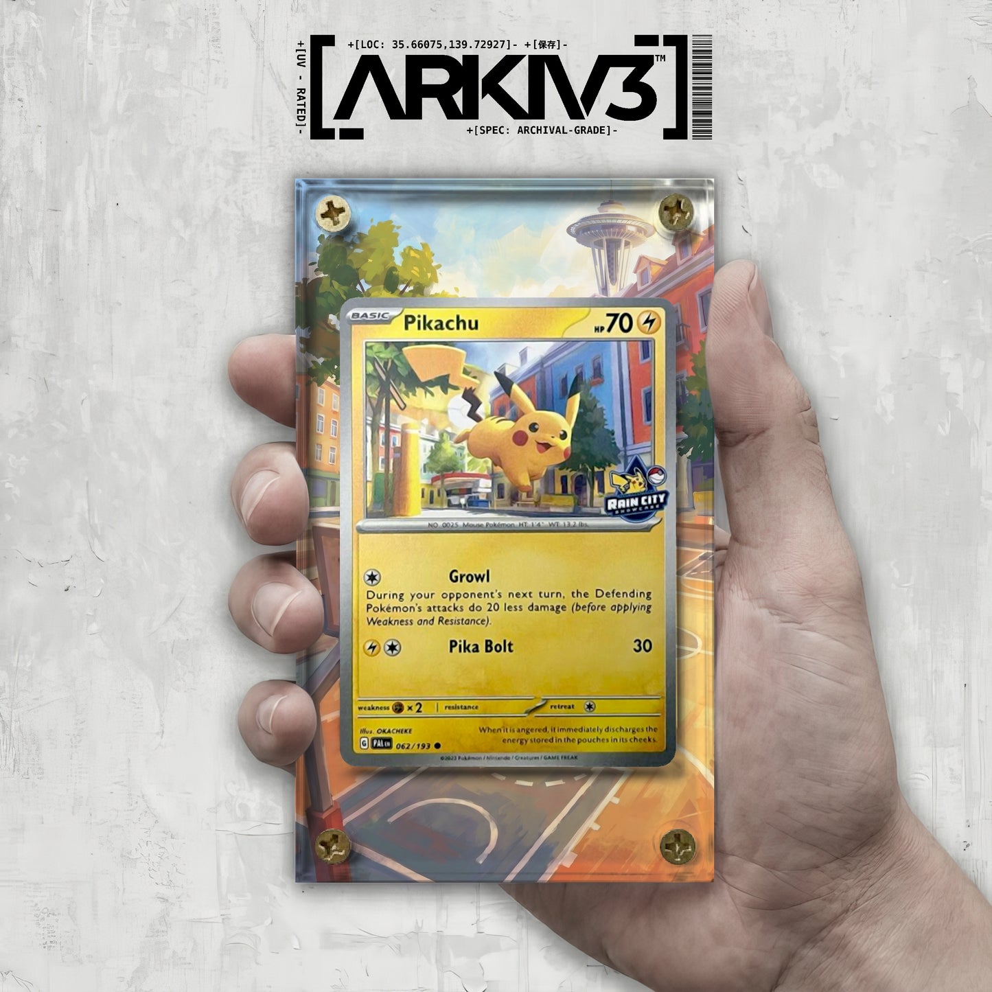 [UNIT: 062/193] // Pikachu Rain City Showcase Extended Art Display Case - Raw