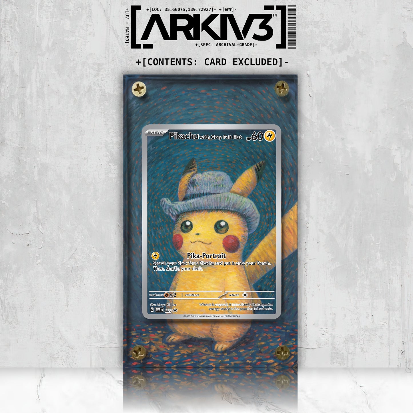 [UNIT: 085] // Pikachu with Grey Felt Hat Extended Art Display Case - Raw