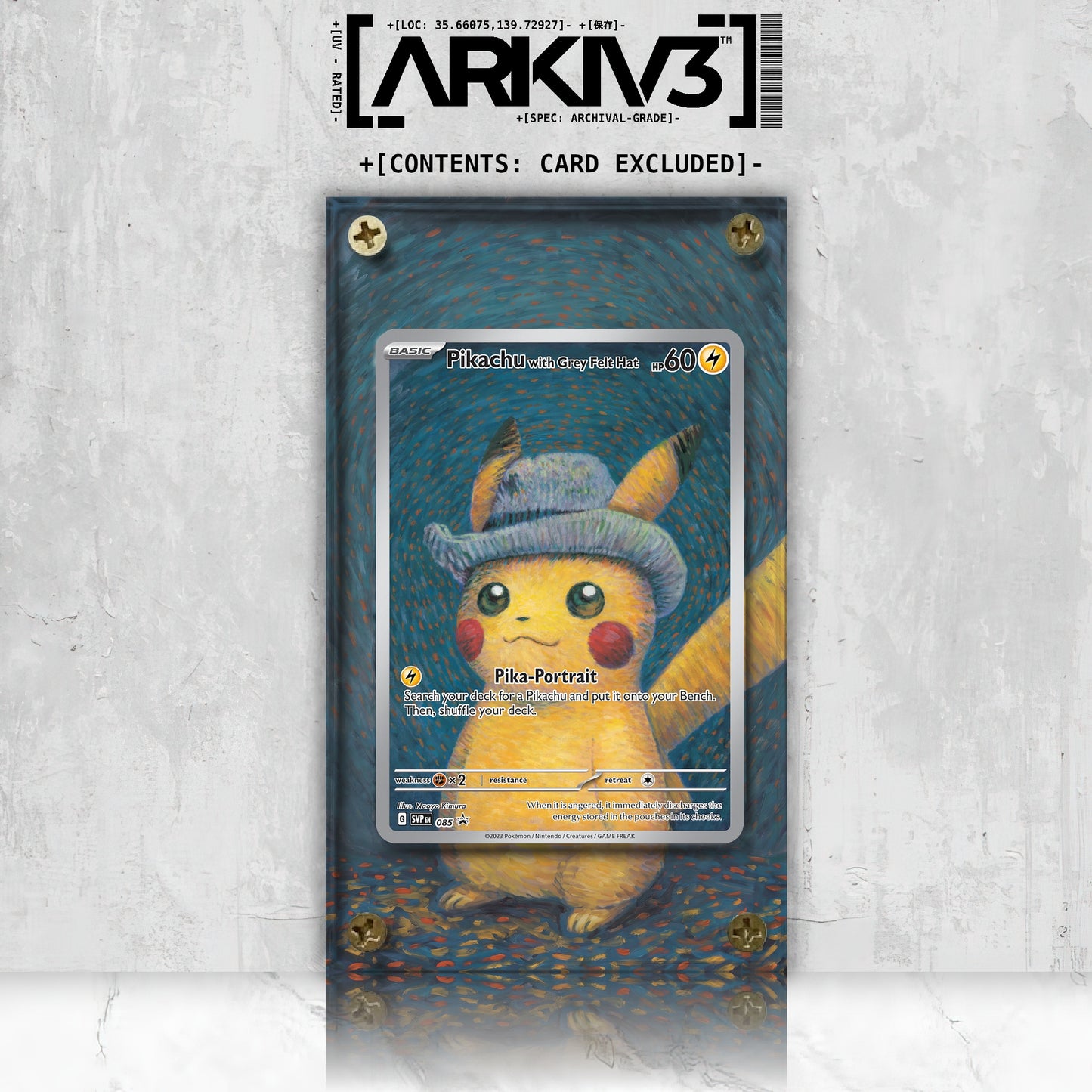 [UNIT: 085] // Pikachu with Grey Felt Hat Extended Art Display Case - Raw