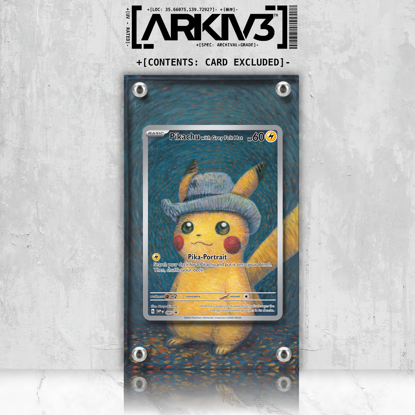 [UNIT: 085] // Pikachu with Grey Felt Hat Extended Art Display Case - Raw