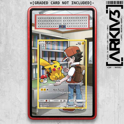 Arkiv3 Pikachu Extended Art graded display case featuring a vibrant Pokémon card inside.