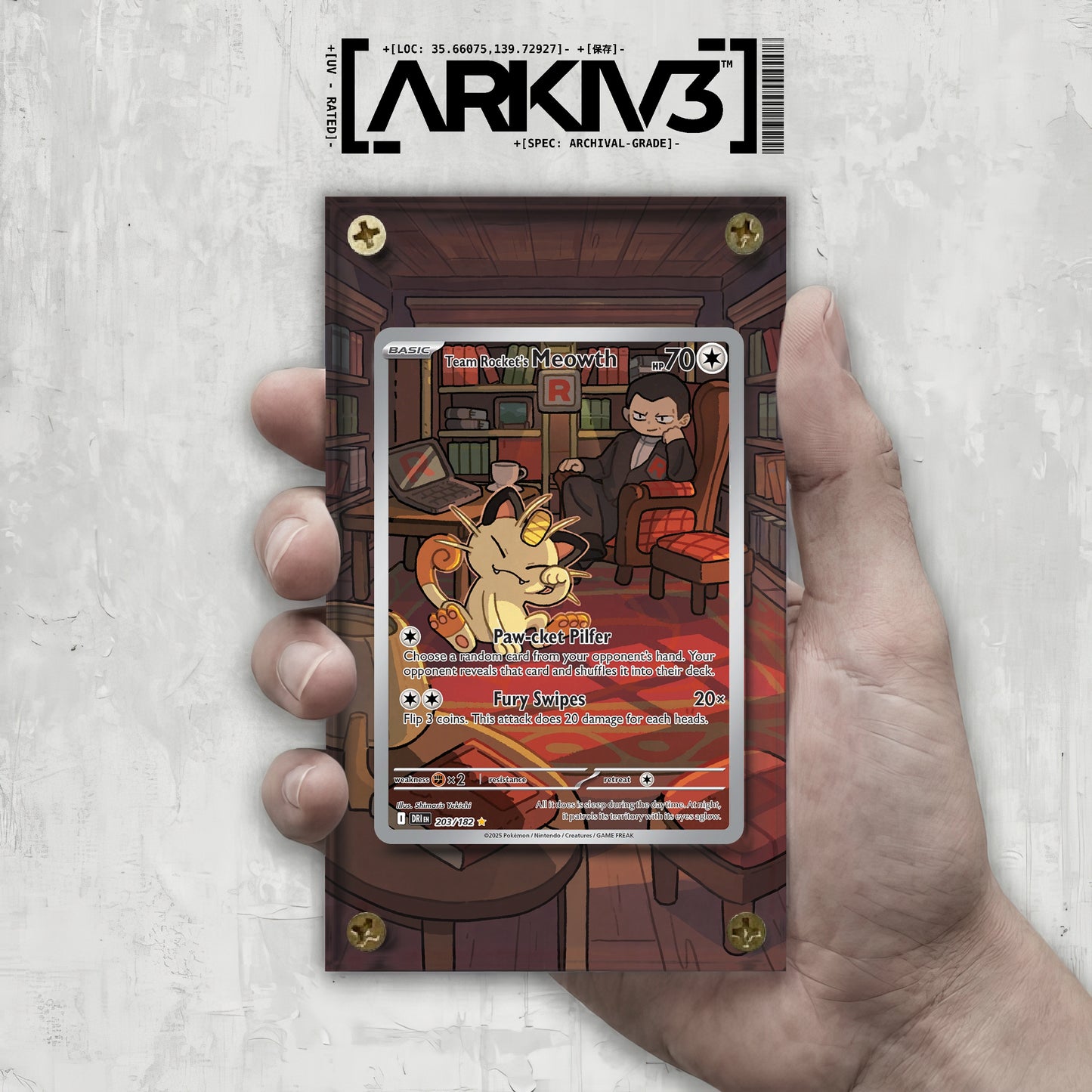 [UNIT: 203/182] // Team Rocket's Meowth Extended Art Display Case - Raw