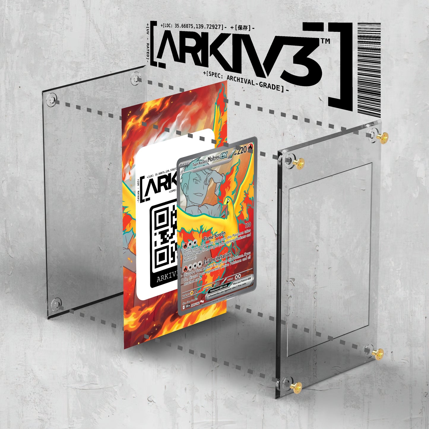 [UNIT: 208/182] // Team Rocket's Moltres ex Extended Art Display Case - Raw